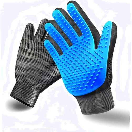 NVNAN pet grooming gloves-Massage Grooming Gloves Brush for Pet-Perfect For Dogs & Cats with Long & Short Fur - 1 Pair (Both-Hands), Blue