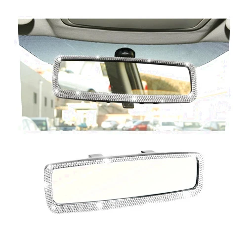 Osilly Bling Car Rearview Mirror, Decorations Rear View Mirror with Crystal Rhinestones & Diamonds, Car Interior Trim Accessories, Clip-on & HD Glass, Sparkly Gift for Mother Women Girls (Silver)