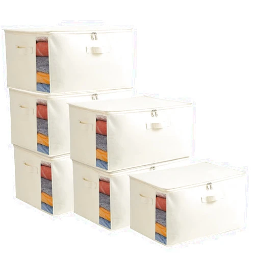 Vailando 6-Pack Large Canvas Comforter Storage Bags Closet Organizer for Clothes Sweater Clothes Organizer with Dual Zipper Three Carrying Handles for Blanket Closet Storage Container
