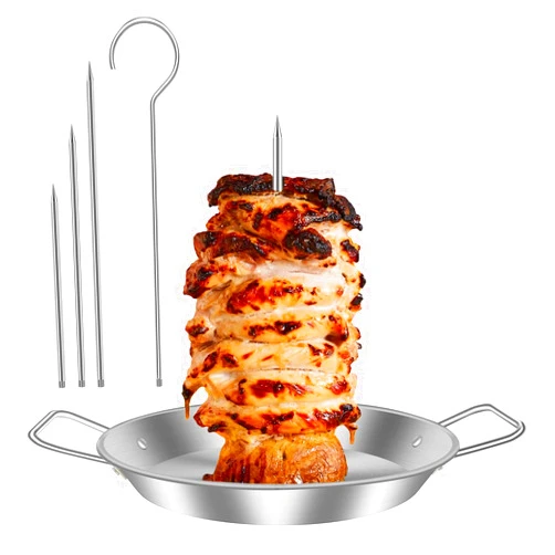 Tzdxfgl Vertical Skewer Al Pastor Skewer Grill, 304 Stainless Steel Pastor Shawarma for Grill, Vertical Skewer Stand w 3 Removable Spikes 8/10/12