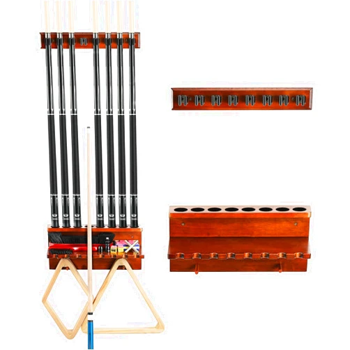 EXTCCT Wall Mount Pool Stick Holder - Billiards Pool Cue Rack Hardwood Pool Cue Set Holder for 8 Cues Sticks Storage Pool Table Accessories Equipment Organizer