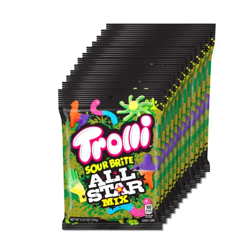 Trolli Sour Brite All Star Mix, Sour Gummy Candy, 4.25 Ounce Bags (Pack of 12)
