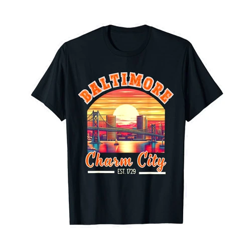 Baltimore City Family Vacation souvenirs for women Vintage Maryland Baltimore Charm City Trip retro skyline men T-Shirt