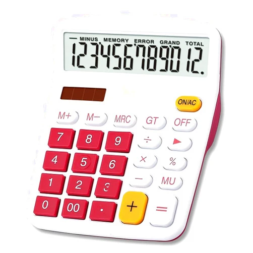 Meichoon Desktop Calculator Solar Battery Dual Power, 12 Digit Large LCD Display Financial Dedicated Calculator Large Standard Function Desktop Business Calculator for Office/Home/School KA08 Red