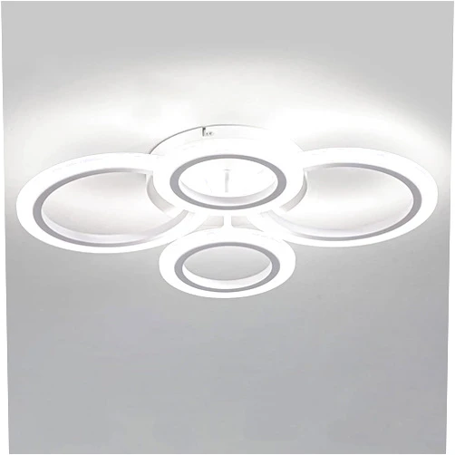 Shine LUEST 34W LED Ceiling Light with Remote, 3000-6000K Dimmable Modern Flush Mount Ceiling Lighting Fixture White 4 Rings Round Chandelier Ceiling Lamp for Small Room, Bedroom