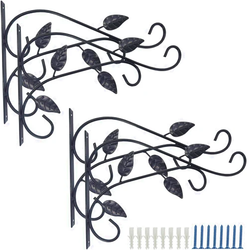 RONYOUNG 4PCS Hanging Plant Bracket 12in Metal Wrought Iron Planter Hooks Wall Mounted Decorative Hanger Hook for Hanging Indoor Outdoor Planter Flower Pot Bird Feeder Wind Chime Lanterns