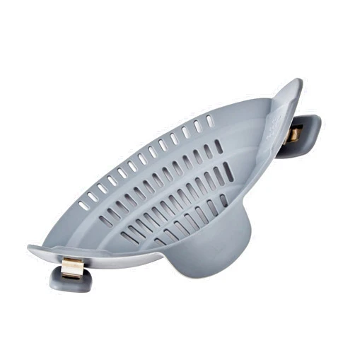 S&F Homes Silicone clip-on strainer for all pots and pans, small strainer,clip-on food strainer for meat, vegetables, fruits and pasta strainer, heat resistant, kitchen gadget, colander (Gray)