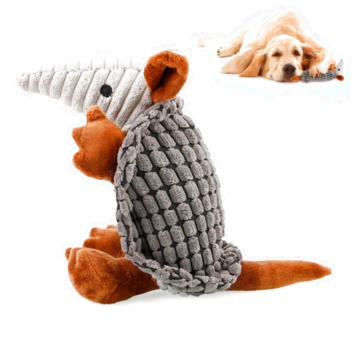 PLYFOU Dog Toys, 12 Inch Plush Dog Toys, Stuffed Toys for Small Medium Large All Breed Sizes Dogs, Big Armadillo Animals Toy, Puppy Chew Toy with Clean Teeth, Dark Gray