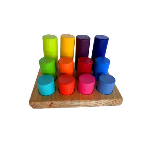 Juegos Flokis Stacking Cylindrical Rainbow Colored Wood Pieces - Waldorf Montessori