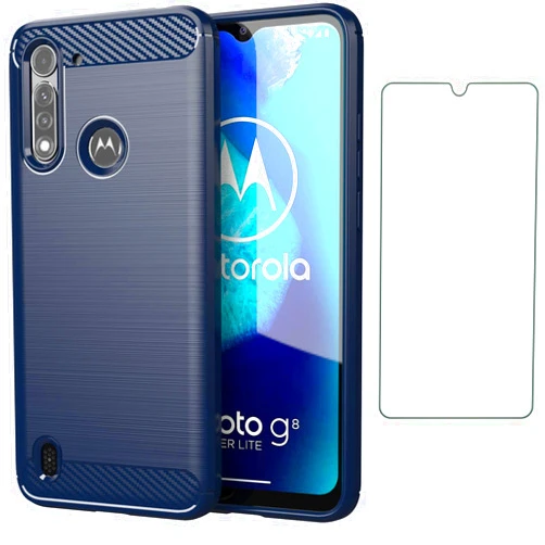 Asuwish Compatible with Moto G8 Power Lite Case and Tempered Glass Screen Protector Cover Cell Accessories Soft TPU Silicone Phone Cases for MotoG8PowerLite Motorola 8 8G PowerLite XT2055-2 Navy Blue