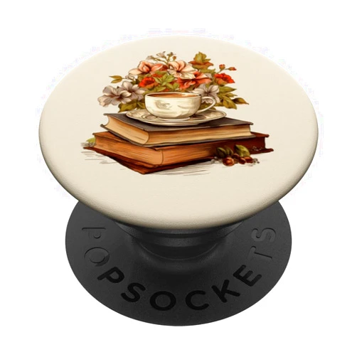 Books Coffee and Flowers shoppa Books Coffee and Flowers Vintage Library Bibliomane lovers PopSockets Swappable PopGrip