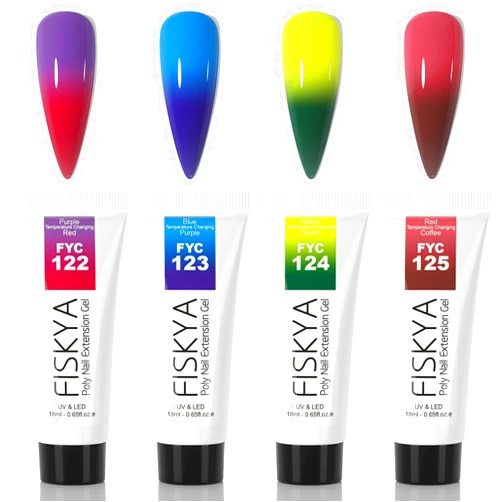 Fiskya Poly Gel Nail Kit, 4 Colors 18g/tube Temperature Color Changing Colors Nail Builder Gel Nail Enhancement Gel Kit Gradation Nail for Home DIY Nail Manicure Art