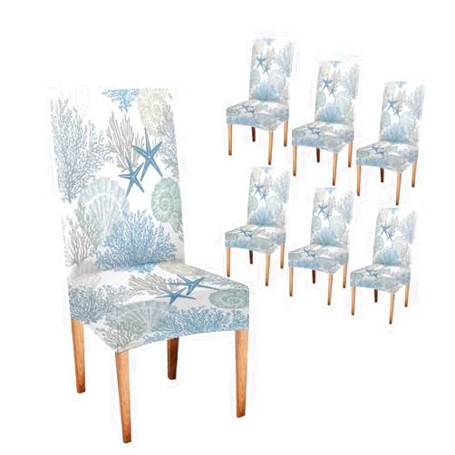 Mrcrypos Elastic Chair Cover Set of 6 Chair Covers for Dining Chairs Beach Coastal Star Background Slipcover Chairs Covers for Kitchen Living Room Restaurant
