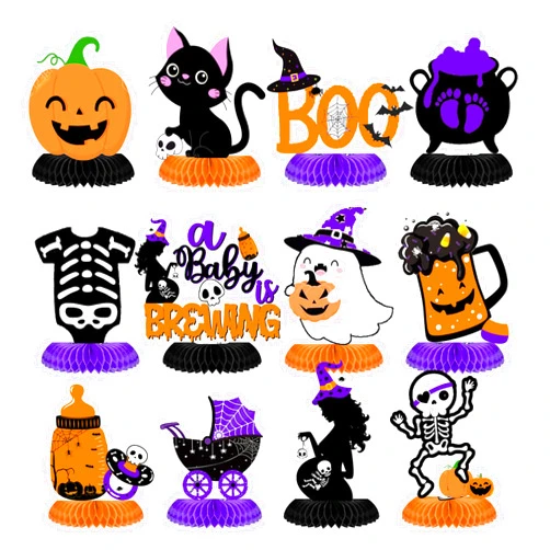 IPartyFun Halloween Honeycomb Centerpieces for Table Halloween Baby Shower Decorations Ghost Boo Theme Centerpiece Decoration for Halloween Birthday A Baby is Brewing Baby Shower Party Supplies