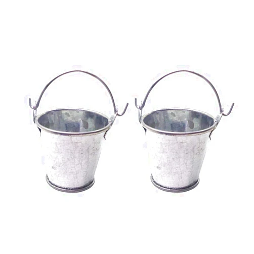 SUPVOX 2pcs 1:12 Mini Metal Buckets Dollhouse Miniature Ornament for Dollhouse Fairy Garden Decoration Kids Play Toy Gift