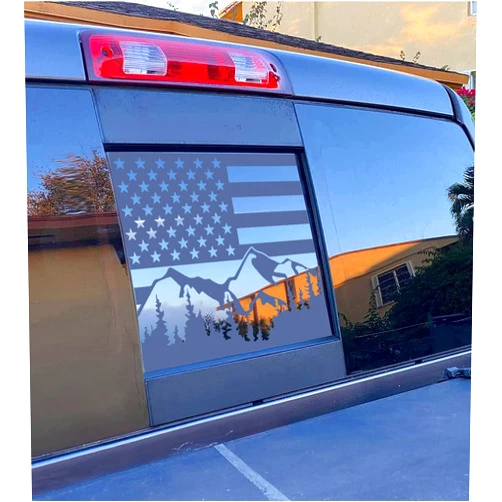 Xinghe for Dodge Ram 2009 to 2024, American Flag Decals Stickers for Truck Back Middle Window, Matte Black USA Flag Decal