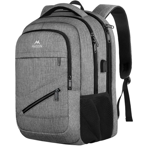 MATEIN 18 Inch Laptop Backpack, Extra Large Travel Backpack with Luggage Strap and Laptop Compartment for Women Men, TSA Approved Carry On Waterproof Computer Bag, Grey
