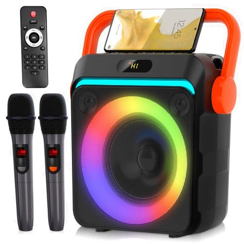 YUOIOYU Karaoke Machine with 2 Wireless Microphones, Portable Bluetooth Karaoke Speaker for Adults & Kids with Strobe Lights, Karaoke Microphone with PA System Supports TWS/USB/TF/REC/FM/AUX for Home Party