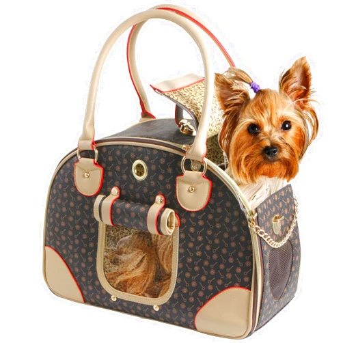 BETOP HOUSE Fashion Dog Carrier PU Leather Dog Handbag Dog Purse Cat Tote Bag Pet Cat Dog Hiking Bag, Brown, Large