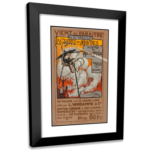 ArtDirect Henrique Alvim Corrêa 13x18 Black Modern Frame and Double Matted Museum Art Print Titled - The War of the Worlds, L’Vandamme Edition Announcement Poster (1906)