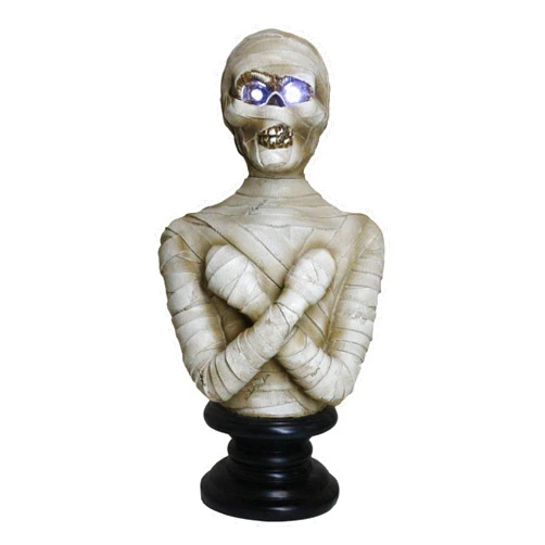 Ebros Gift Egyptian King Tut Embalmed Corpse Mummy Sarcophagus Bust Figurine with LED Light Up Eyes 12.5