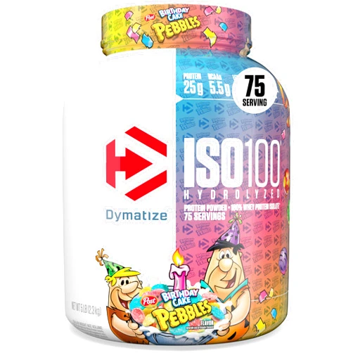 Dymatize ISO100 Whey Protein Powder Isolate, Birthday Cake, 25g of Protein, 5 Pound, 5.5g BCAAs, Less Than 120 Cal., Gluten Free, 1g Fat, 1g Sugar, 2g Carb (75 Servings)
