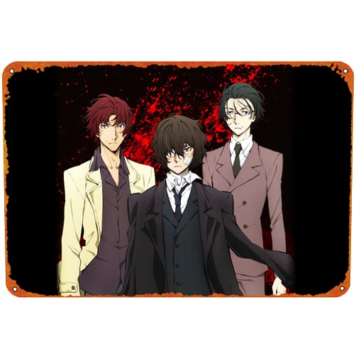 KIVYYB Osamu Dazai Bungou Stray Dogs Sakunosuke Oda Ango Sakaguchi Posters Tin Signs Retro Metal Movie Tins for Bar Pub Home Cafes Wall Decor, 8X12 Inch (20X30 CM)