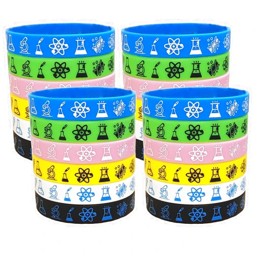 ATSMOICY 24PCS Science Rubber Bracelets Silicones Wristbands - Future Mad Scientist Natural Science Arts Birthday Baby Party Favors Decorations