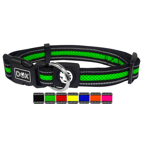 DDOXX Reflective Airmesh Dog Collar - Strong and Adjustable Collars Dogs - S (Green)