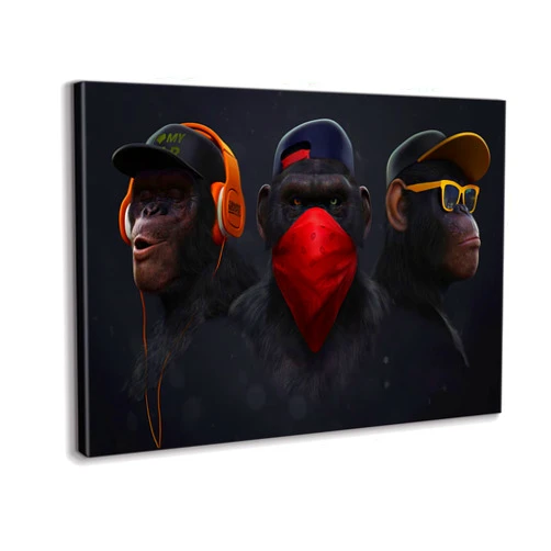 KAWAHONE Funny Gorilla Canvas Wall Art, Cool Monkey Modern Abstract Posters Framed, Artwork Chimpanzee Painting Picture for Home Living Room Office Bedroom Gym Decoration Decor, 18x12inch