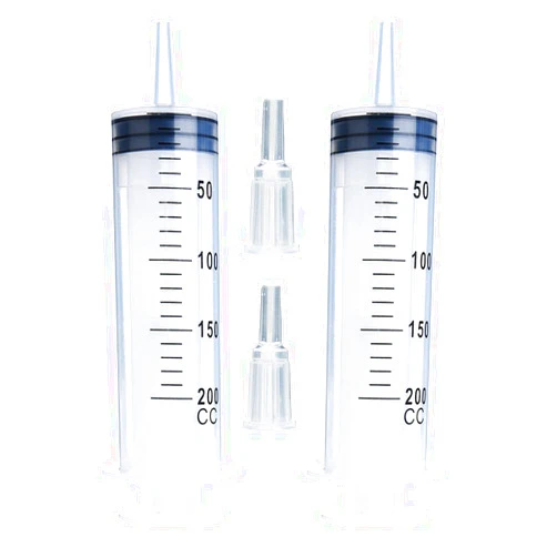 A AKRAF 2 Pack 200ml Large Plastic Syringes for Scientific Labs, Liquid Dispensing Metric, and Multiple Uses