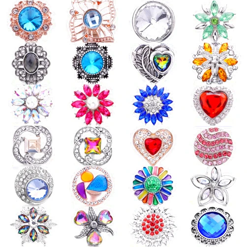 LKLDM 24PCS Mixed Style Rhinestones Snaps Jewelry Charms Ginger Buttons 18/20mm for Interchangeable Snaps Jewelry Making Women DIY Bracelets Necklaces Rings Brooch Accessories LNNZ24-051