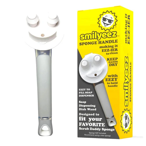 Smilyeez The Original Smiling Sponge Handle Soap Dispensing Handle by Smilyeez - Dishwand for Scrub Daddy Sponge (White)