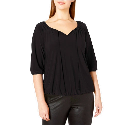 Star Vixen Women's Plus-Size Peasant Top with Elastic Hem