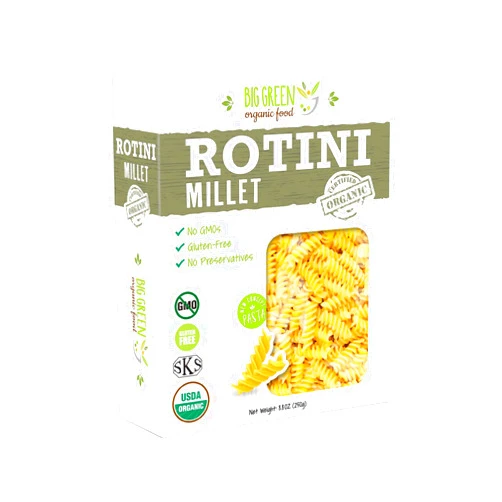 Big Green Organic Food- Organic Millet Rotini, 8.8oz, Gluten-Free, Non-GMO, Vegan (1)