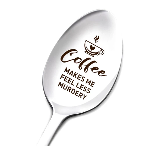 Muktoujaumai Funny Coffee Lover Spoon Gifts for Women Men, Coffee Makes Me Feel Less Murdery, Birthday Thanksgiving Christmas Gifts for Coffee Lover Mom Dad Grandma Grandpa, Engraved Stainless Steel Coffee Spoon