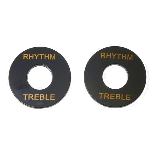 RLECS 2pcs Self Adhesive Guitar Toggle Switch Plate LP Washer Rhythm Treble Ring Electric Guitar Pickup Rhythm/Treble Wraparound Ring Plate, Black with Gold Words