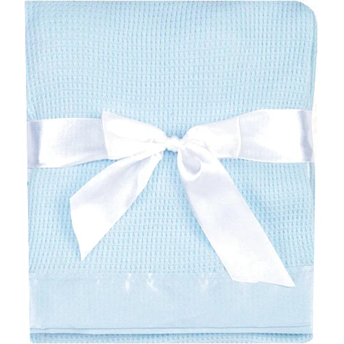 Grehge UniBabe Thermal Waffle Weave Baby Blanket with Satin Nylon Trim (Blue)
