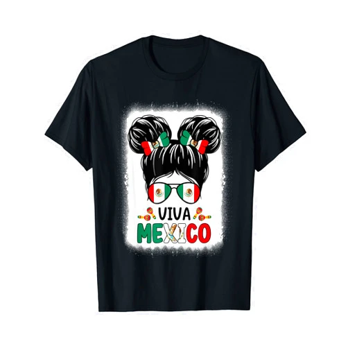 Mexican Independence Day Viva Mexico Funny Viva Mexico Mexican Independence Messy Bun Hair Kids T-Shirt