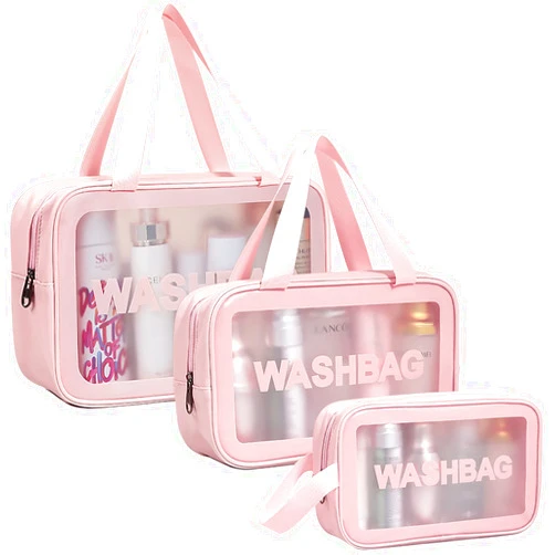 DAPOWER Travel Toiletry Bag for Women, Matte Translucent Shower Bag with Handy Handle, Makeup Cosmetic Organizer Bag for Travel Toiletries Accessories (Pink)