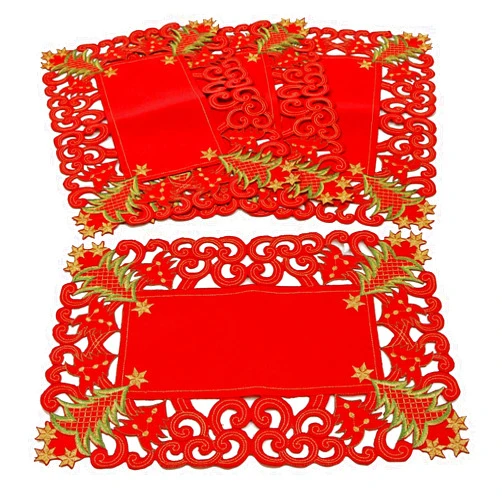 Fennco Styles Pandora Collection Holiday Christmas Tree Placemats 14 x 20 Inch, Set of 4