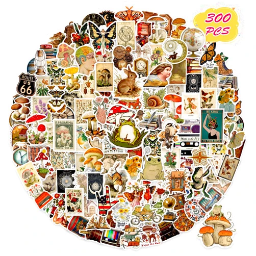BarrelTree 300 PCS Vintage Stickers, Aesthetic Stickers for Scrapbook Journaling Water Bottles Laptop, Scrapbooking Supplies Kit, Cottagecore Waterproof Vinyl Bullet Junk Journal Stickers for Adults