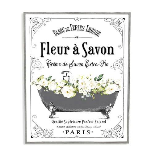 Stupell Industries 'Fleur a Savon Vintage Parisian Bathroom Floral Tub', Framed Giclee Art, Gray, 11 x 14 Inches, Easy to Hang and Sturdy, Made in USA, by Lettered and Lined