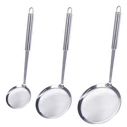Newness Fine Mesh Skimmer Spoon, Professional 304 Stainless Steel Hot Pot Fat Strainer for Oil Filter Skimming Grease and Foam, Durable Multi-Functional Kitchen Cooking Mesh Food Strainer Ladle-3 Pack