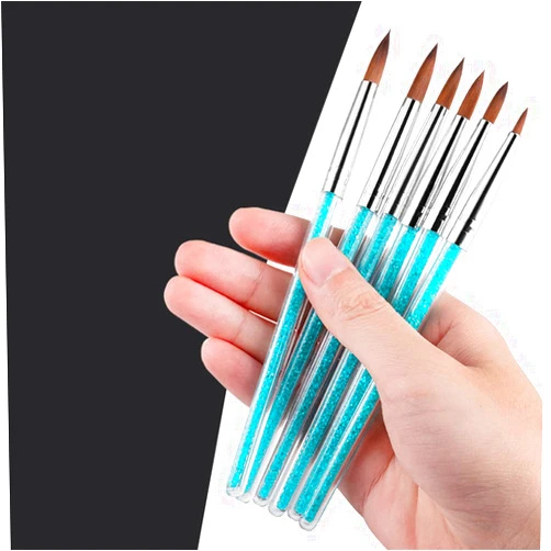 Sunfairy 6pcs/set Pure 100% Kolinsky Rhinestones Sable Acrylic Nail Brush Crimped Metal Round Handle Nail Styling Brush and Dotting Painting Nails - DIY, Home, Salon Use…