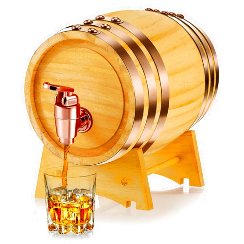 Geetery 2 Liter Oak Barrel with Stand Wooden Whiskey Barrel Vintage Beer Tequila Rum Whiskey Dispenser Wine Making Barrels for Home Table Display Decoration Entertaining(1 Pack,2 Liters)