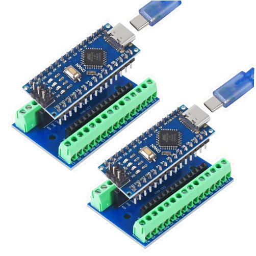 DWEII 2Sets Pre-soldered Nano V3.0 Board with Nano Terminal Adapter Shield Expansion Board CH340G Chip 5V 16M, Microcontroller Compatible with Arduino Nano