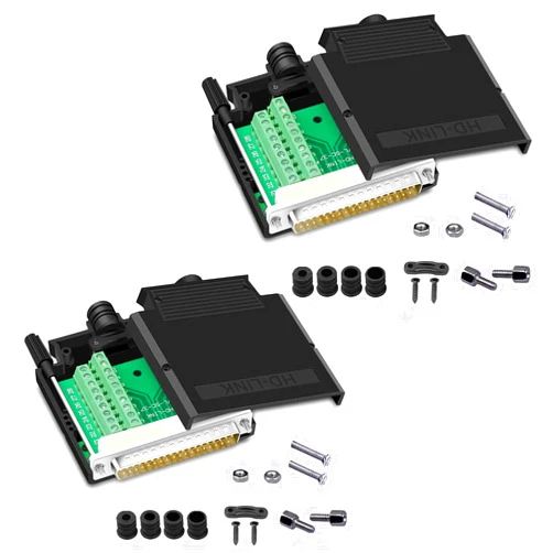 ANMBEST 2PCS Thinner DB37 Solderless RS232 D-SUB Serial to 37-pin Port Terminal Male Adapter Connector Breakout Board with Case Long Bolts Tail Pipe