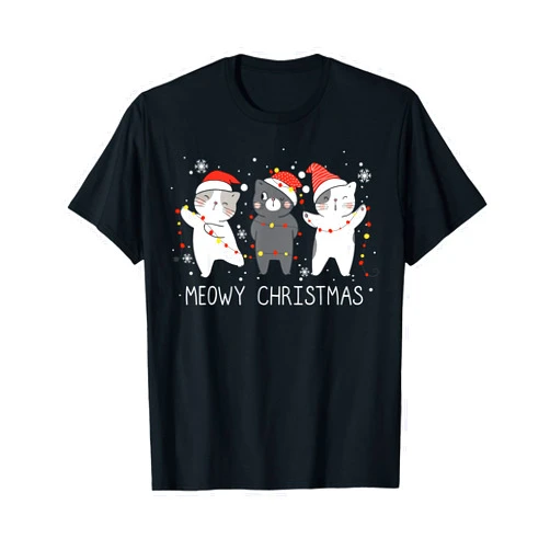 Meowy Catmas Cat Christmas Cats Lover Meowy Catmas Cat Christmas Cute Cats Lover Santa Hat Xmas T-Shirt