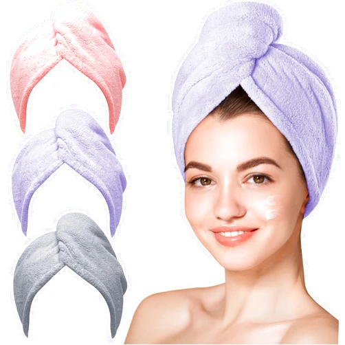 Hicober Microfiber Hair Towel, 3 Packs Turbans for Wet Hair, Drying Wrap Towels Curly Women Anti Frizz (Pink,Purple,Grey)